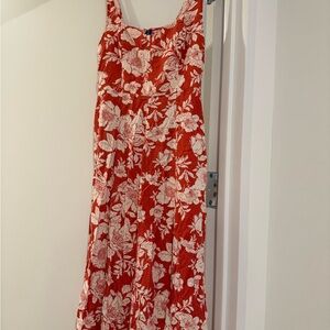 Old Navy Rust and Cream Leaf Print linen midi dress medium M Tall